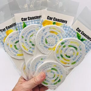 Stocking Stuffer Bundle, Car Cup Holder Coasters 4 Sets of 2 (8 Coasters) Lemons